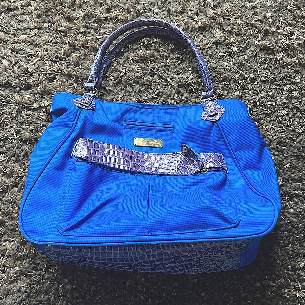 Blue office bag / travel bag with button closure